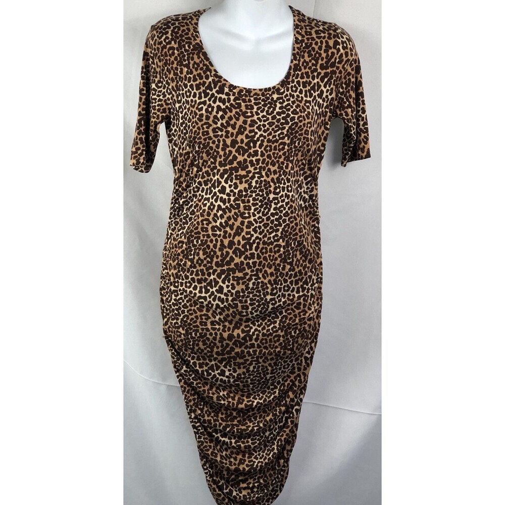 Motherhood Bodycon midi dress XS Maternity leopard cheetah scoop ruched glam y2k